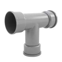 3D render of a gray T-shaped pipe fitting component with transparent background png