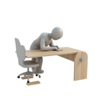 3D Render of Human Figure Working at Desk Focused on Device Transparent Background png