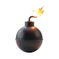 3D Rendered Cartoon Style Black Bomb Icon with Lit Fuse and Flame on Transparent Background png