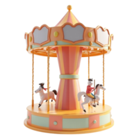 3D Rendered Cartoon Style Merry-Go-Round Carousel with Toy Horses on Transparent Background png