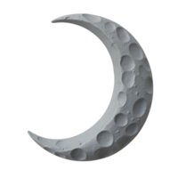 3D Rendered Detailed Crescent Moon with Craters Texture Against Dark Background png