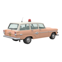 3D Rendered Vintage Pink Station Wagon with Siren and Transparent Background png