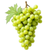 A vibrant bunch of fresh green grapes with a single leaf presented on a transparent background png