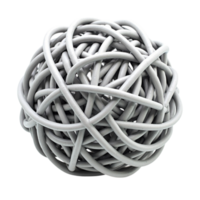 Abstract 3D structure of tangled wires forming a complex network sphere on transparent background png