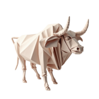 Abstract low poly origami bull in a striking artistic style rendered on a transparent background png