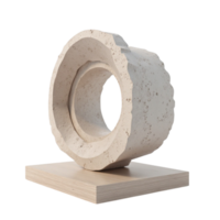 Abstract Rough Textured Concrete Ring Sculpture on Wooden Plinth Isolated Object on Transparent Background png