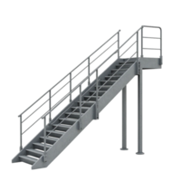 Angled View of Heavy Duty Industrial Metal Stairs with Handrail Isolated on Transparent Background png