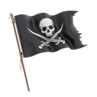 Classic Black Pirate Flag Waving with Skull and Crossed Swords on a Transparent Background png