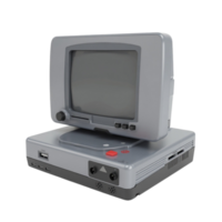 Classic gray game console and monitor setup from the 80s or 90s with a transparent background file. png