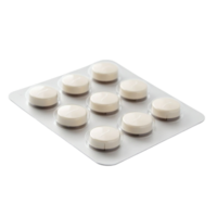 Close-up of a blister pack containing white medical pills or tablets on a transparent background, suitable for healthcare design assets png