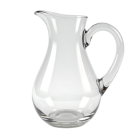 Clear empty glass pitcher with handle and spout against a transparent background png