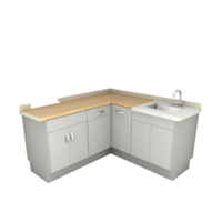 Corner modular base cabinet unit with sink and countertop, transparent background png