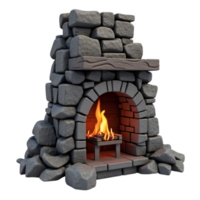 Cozy realistic stone fireplace with crackling fire and warm glow transparent asset png