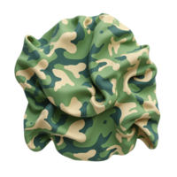 Crumpled 3D render of classic green military camouflage fabric pattern abstract graphic png