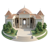 Detailed 3D model of a classical style public building or courthouse with dome and columns render png