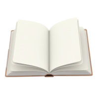 Detailed 3D render of an open notebook with empty white pages on a transparent background png