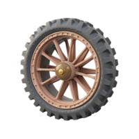 Detailed 3D Render of Vintage Spoked Wheel with Tractor Tire Isolated on Black Background File with Transparent Background png