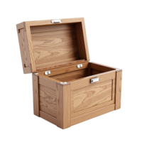 Detailed View of an Open Wooden Storage Box Object with Transparent Background File png