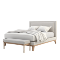 Elegant Modern White Upholstered Bed with Bench Isolated on Transparent Background Bedroom Furniture Design Element png