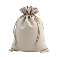 Elegant Cream Fabric Drawstring Pouch Isolated Object Render with Transparent Background png
