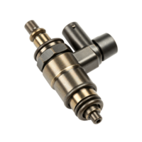 High-precision automotive fuel injector or engine component on transparent black background file png