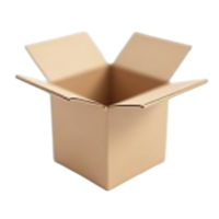 Empty open cardboard box with transparent background ready for shipping or storage png