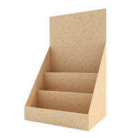 Empty tiered cardboard display stand for product presentation on transparent background png