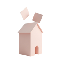 Minimalist Pink House Building with Floating Geometric Shapes 3D Render Isolated png