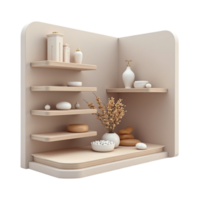 Minimalist Spa Bathroom Corner Shelf Display with Wellness Objects Transparent Background Rendering png