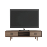 Modern Flat Screen Television on Stylish Wooden Cabinet Isolated Transparent Background for Design png