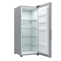 Modern Household Refrigerator with Open Door and Empty Interior Isolated on Black Background This is a file with a transparent background png