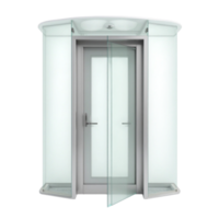 Modern office soundproof booth with transparent glass door and translucent sides, file with a transparent background png