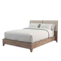 Modern Queen Size Bed with Light Wood Frame and Upholstered Headboard Isolated on Transparent Background png