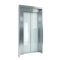 Modern silver elevator door with frosted glass panels on a transparent background, realistic graphic element cutout isolated png