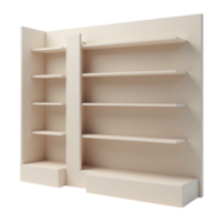 Modern White Retail Display Shelf Unit 3D Render Minimalist Wall Shelving Object Transparent Background png