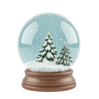 Realistic 3D Rendered Snow Globe with Miniature Christmas Trees and Falling Snowflakes on a Transparent Background png