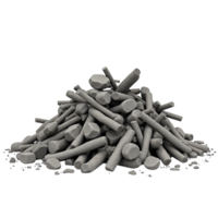Pile of gray abstract cylindrical and geometric shapes with a matte texture against a dark background png