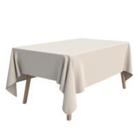 Rectangular wooden table covered with a smooth white tablecloth on a clear background file for isolation png