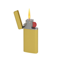 Realistic 3D Render of a Lit Yellow Lighter with a Transparent Background Object png