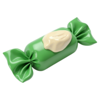 Shiny Green Wrapper Candy with White Creamy Filling Digital Render on Transparent Background png