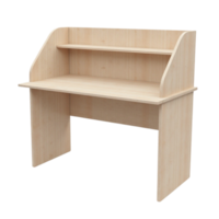 Simple light wood finish student study desk with hutch and shelf, isolated with transparent background png