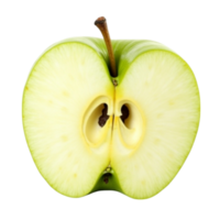 Sliced Green Apple on Black Background Showing Internal Seeds and Core, with Transparent Background png