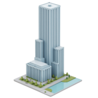 Stylized 3D Modern Skyscraper Building Complex Low Poly Rendering Transparent Background File png