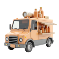 Stylized 3D Rendered Orange Food Truck Model with Drinks on Transparent Background png