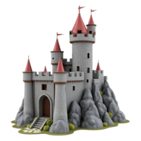 Stylized Medieval Fantasy Castle Structure on Rocks Isolated with Transparent Background png