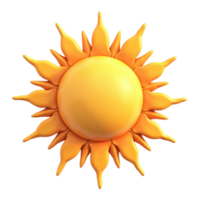 Stylized 3D rendering of a bright yellow sun icon with pointed rays on a transparent background file png