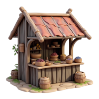 Stylized Fantasy Market Stall Laden with Colorful Fruits and Vegetables 3D Render Asset png
