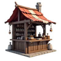 Stylized Medieval Wooden Market Stall 3D Render Isolated on Transparent Background File for Game Asset or Illustration png