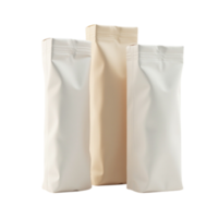 Three stand-up pouches for packaging food products isolated on a transparent background file png