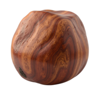 Textured wooden sphere object with natural grain pattern isolated on black transparent background png